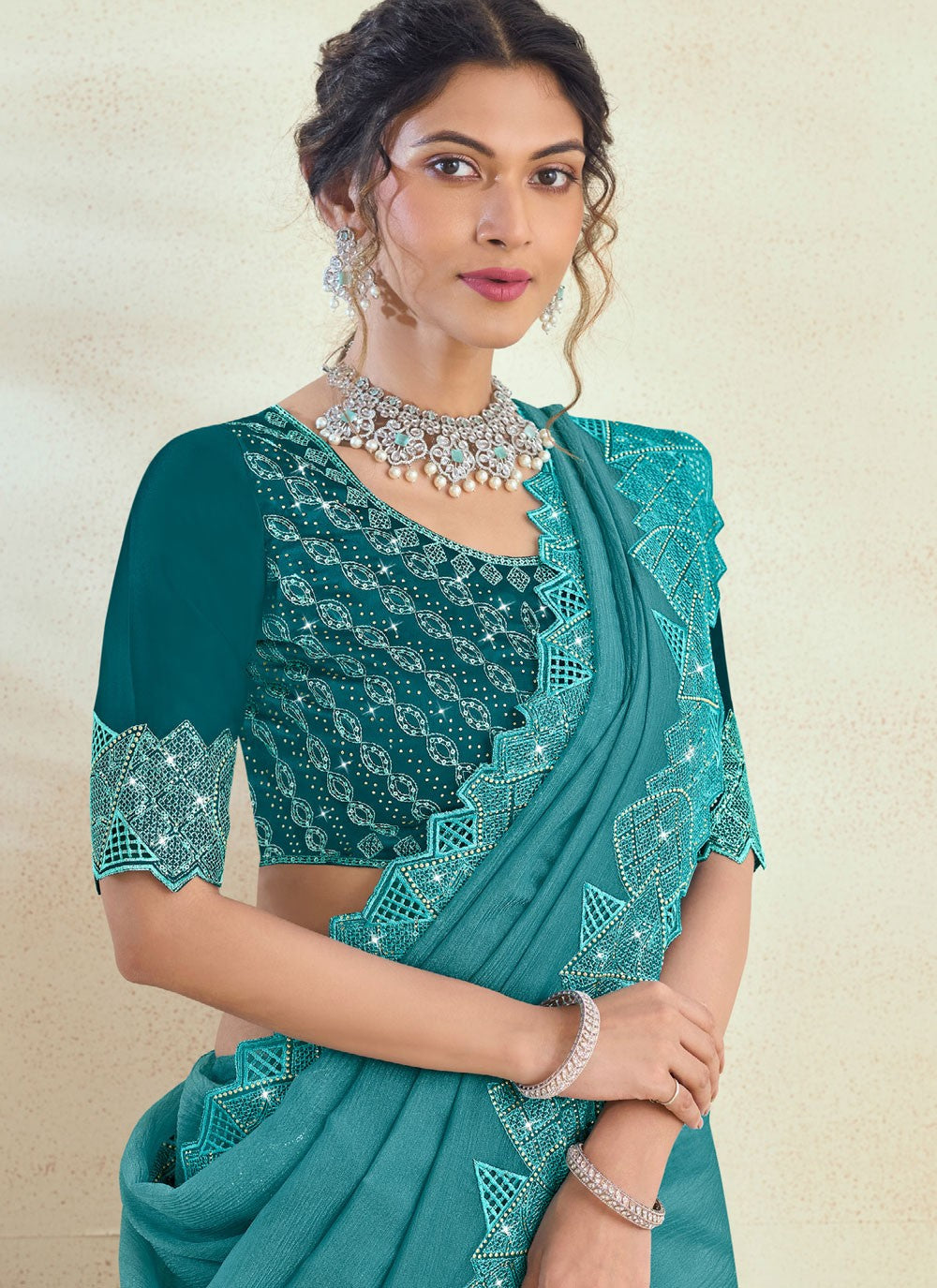 Trendy Saree Fancy Work Morpeach Silk Saree S13137