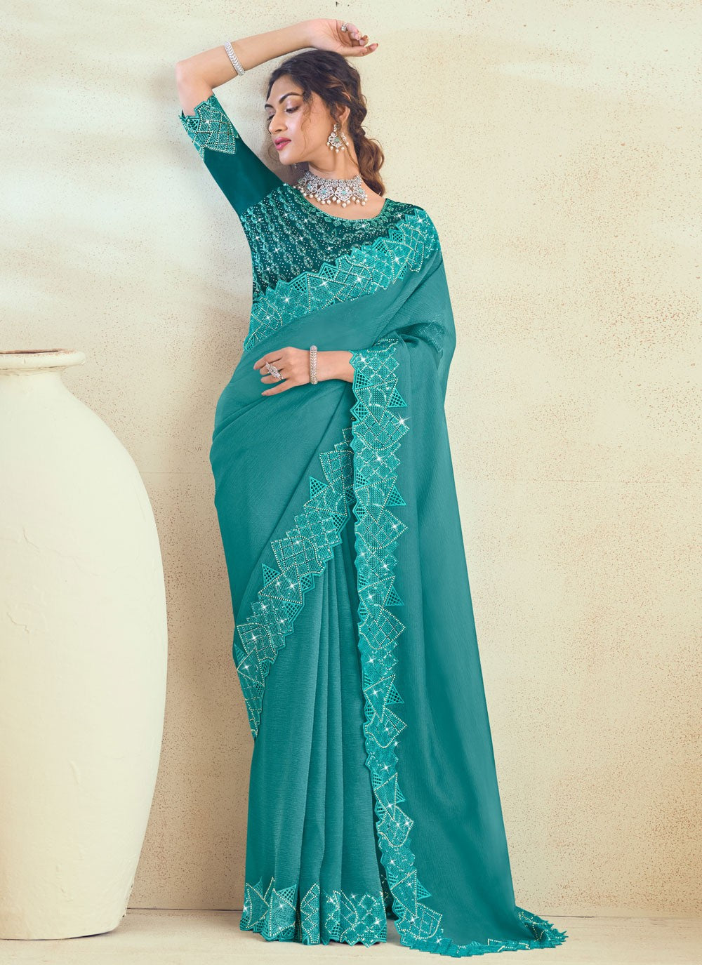 Trendy Saree Fancy Work Morpeach Silk Saree S13137
