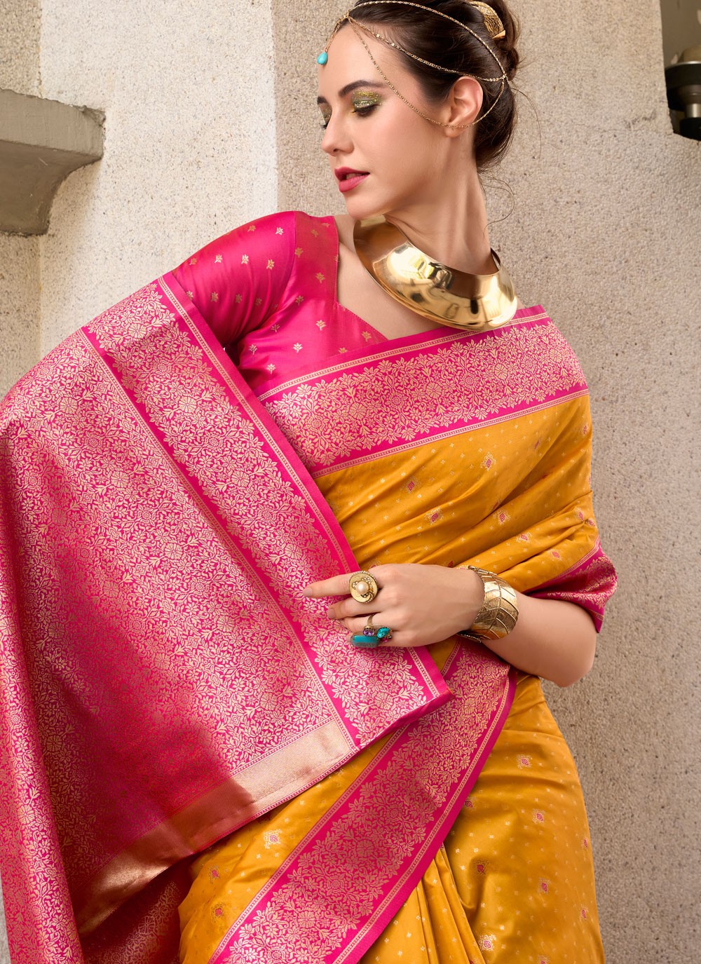 Weaving Zari Silk Mustard Saree S14432