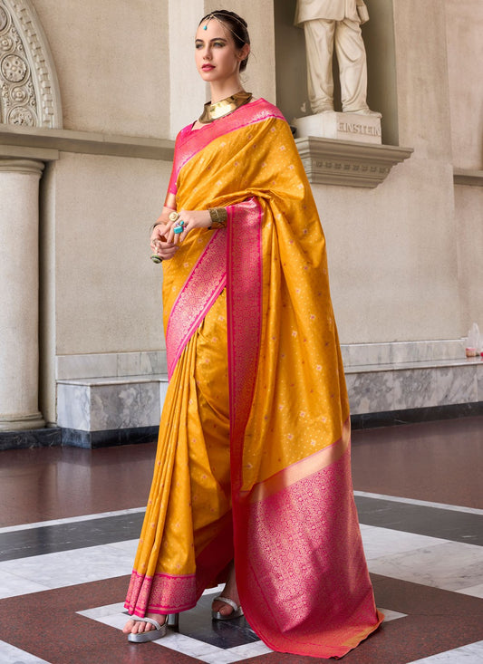 Weaving Zari Silk Mustard Saree S14432
