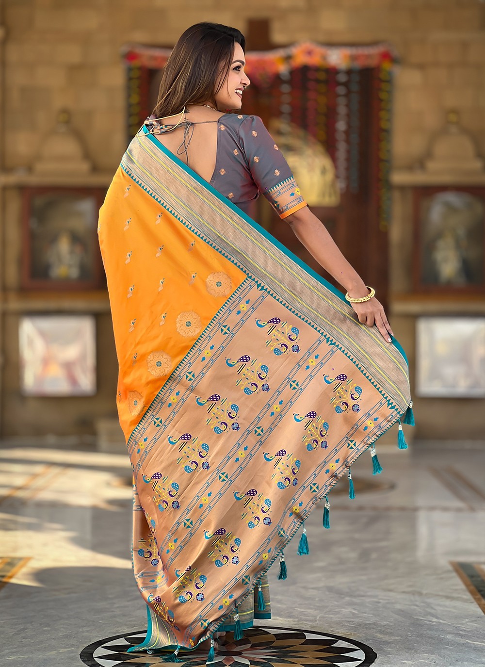 Mustard Silk Trendy Saree Jacquard Work S16044