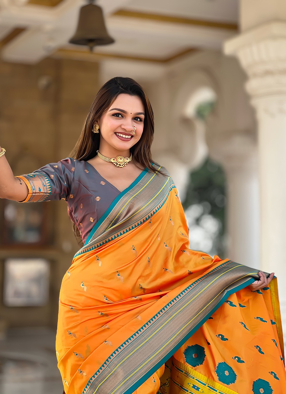 Mustard Silk Trendy Saree Jacquard Work S16044