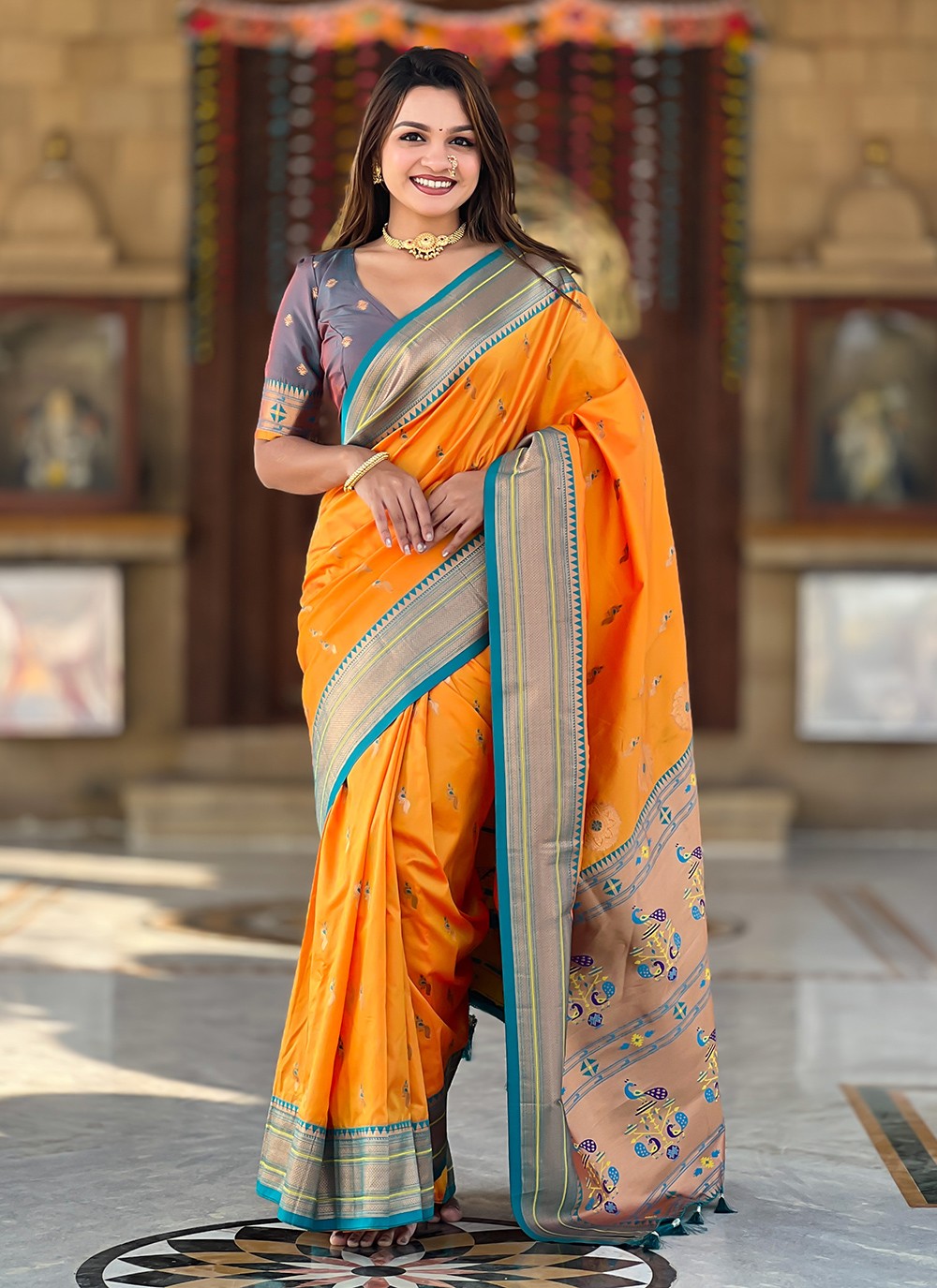 Mustard Silk Trendy Saree Jacquard Work S16044