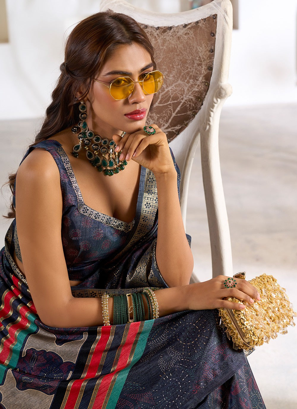 Classic Foliage Prints Silk Saree - S7160