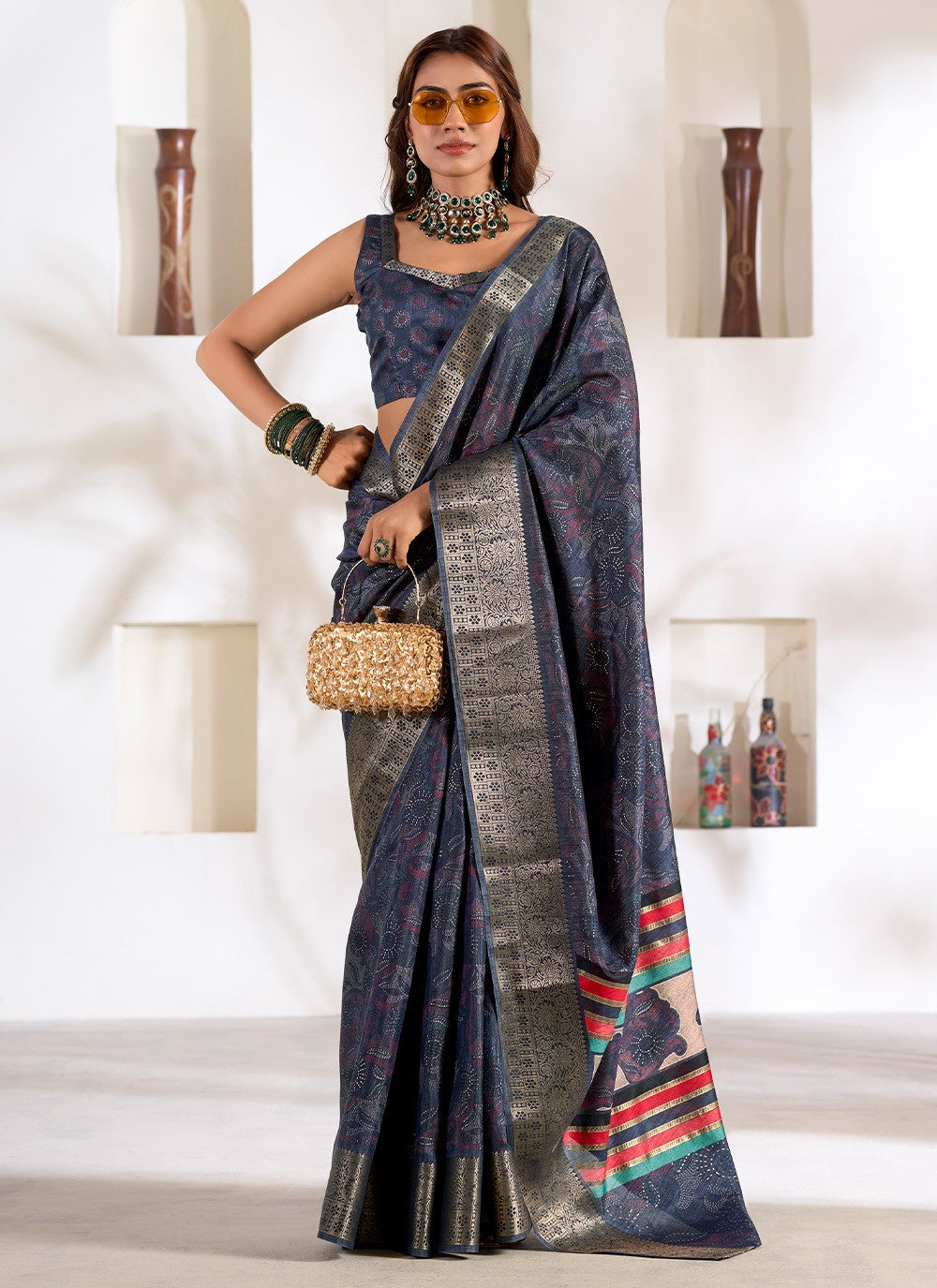 Classic Foliage Prints Silk Saree - S7160