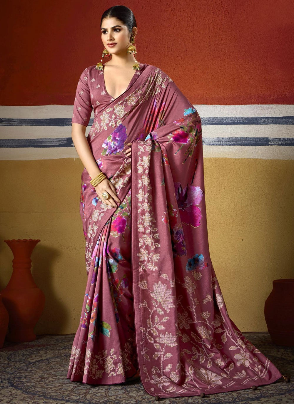 Pink Silk Trendy Saree Printed S17109