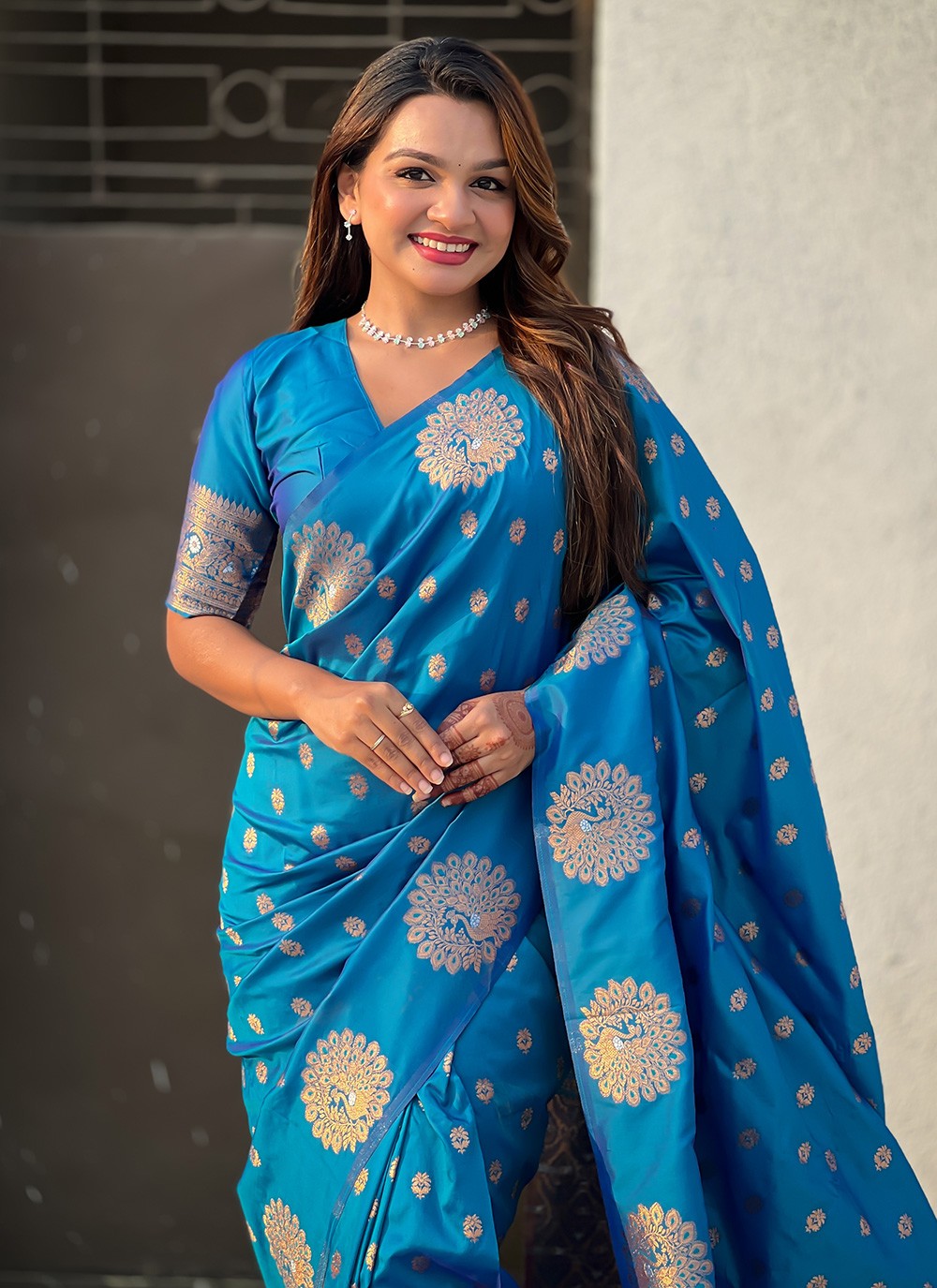 Woven Silk Teal Saree S14681