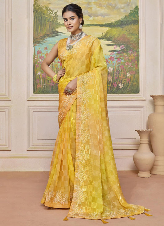 Yellow Silk Trendy Saree Printed S20250