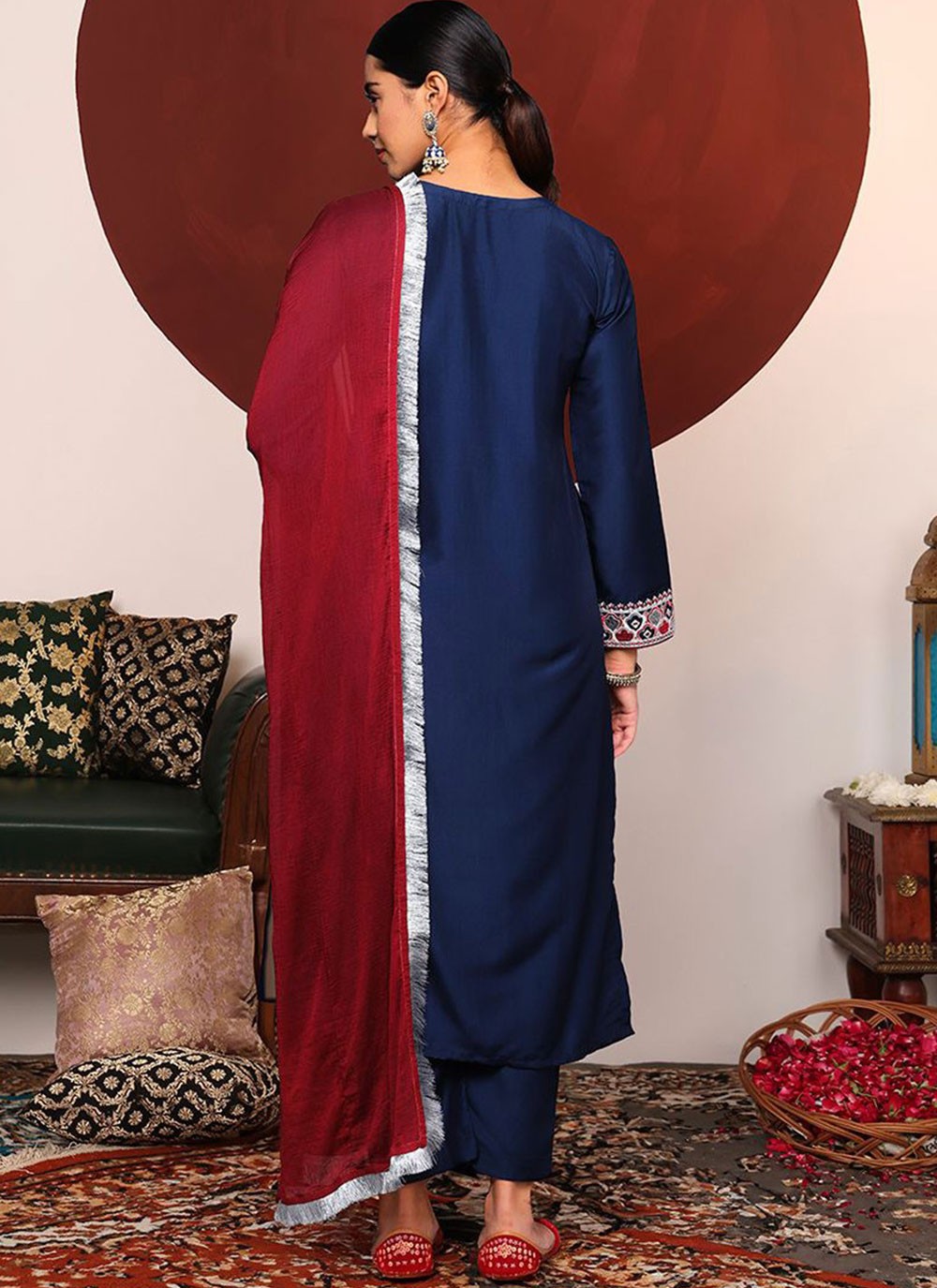 Salwar Suit Embroidered Turquoise Silk T5282