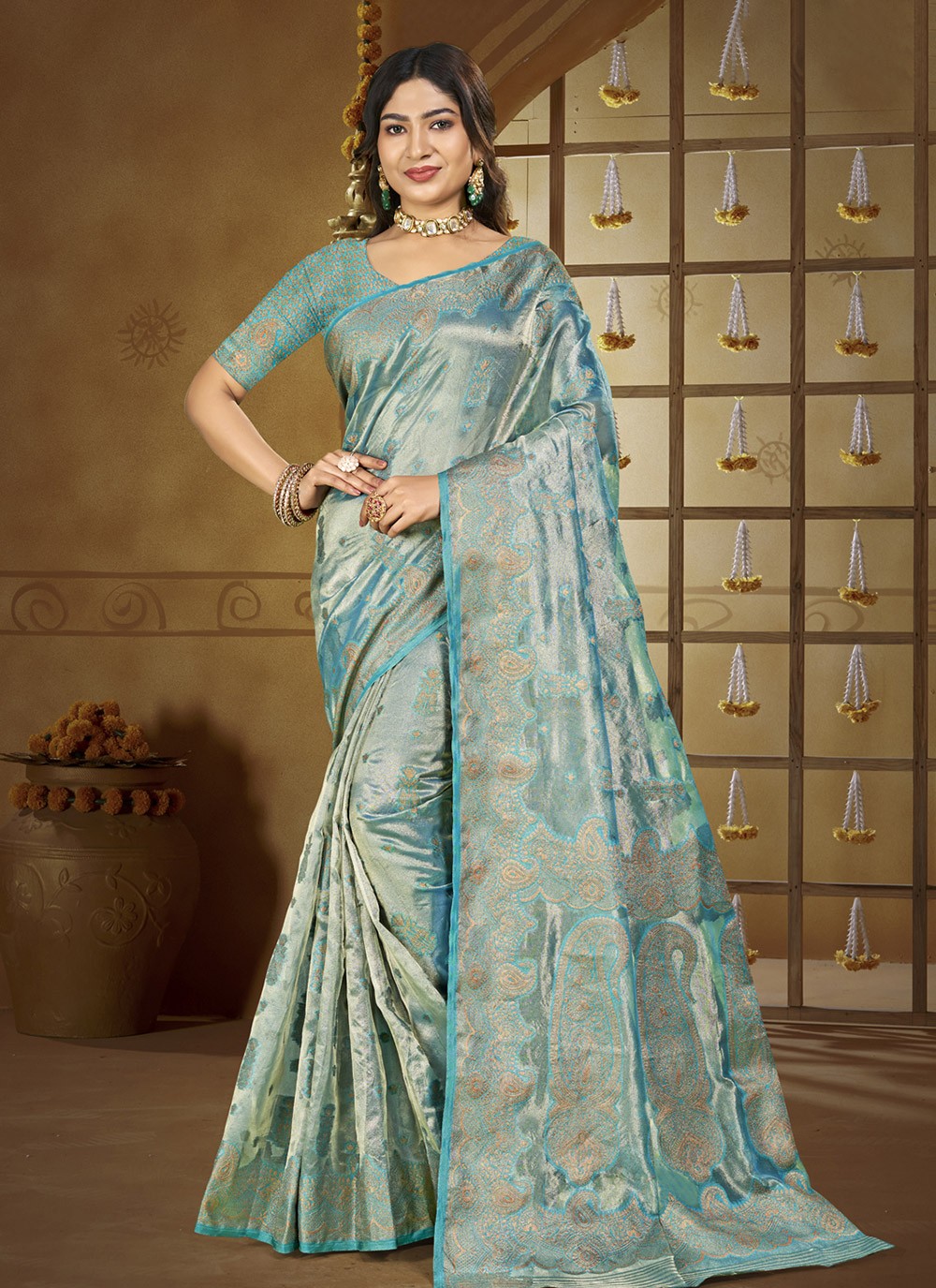 Trendy Saree Weaving Zari Aqua Blue Silk Saree S12731