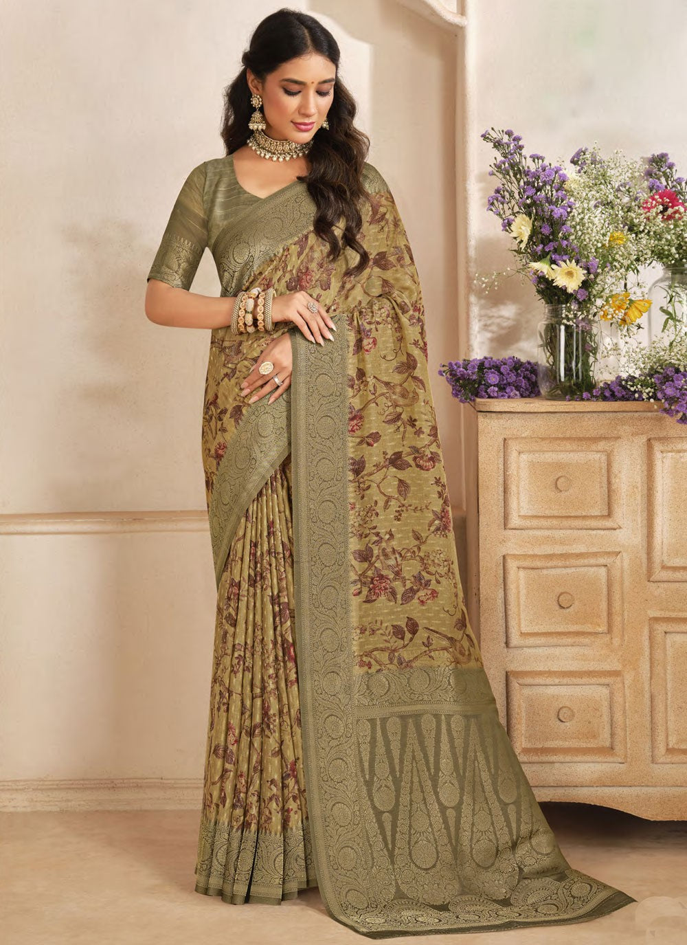 Trendy Saree Weaving Zari Beige, Yellow Silk Saree S13325