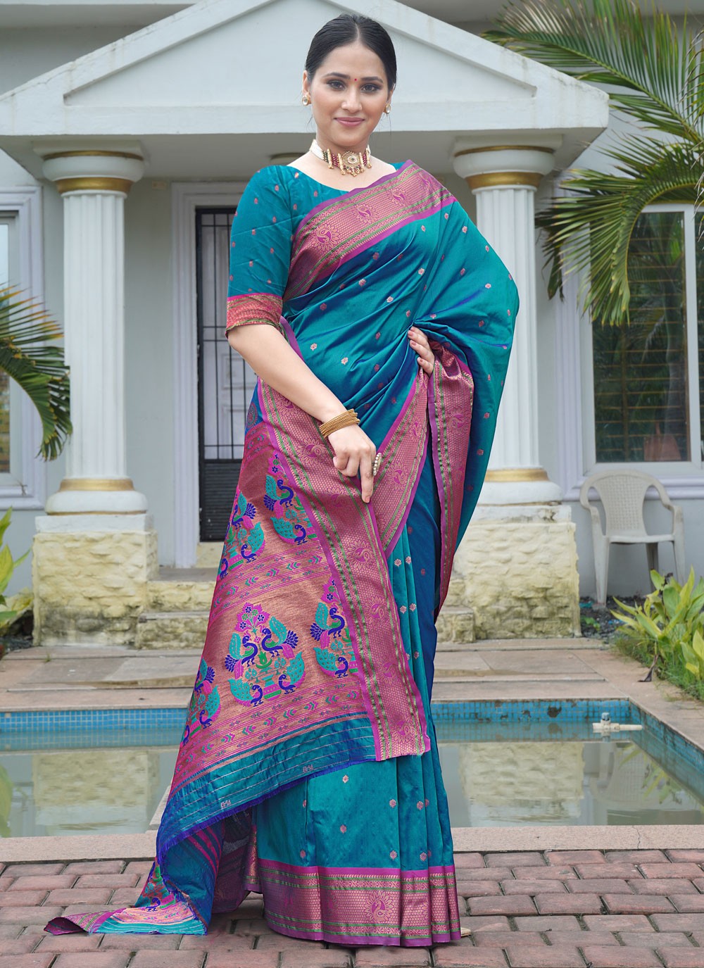 Classic Saree Border Work Blue Silk Saree S12428