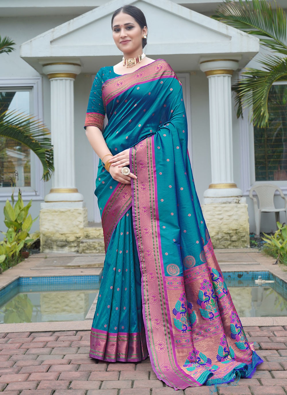 Classic Saree Border Work Blue Silk S12428