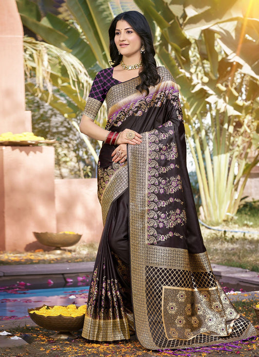 Weaving Zari Silk Brown Saree S14633