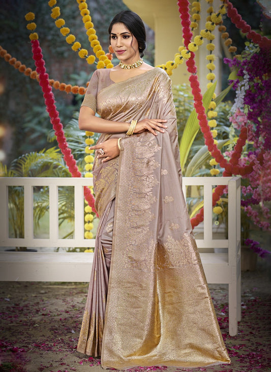 Weaving Zari Silk Brown Saree S14579