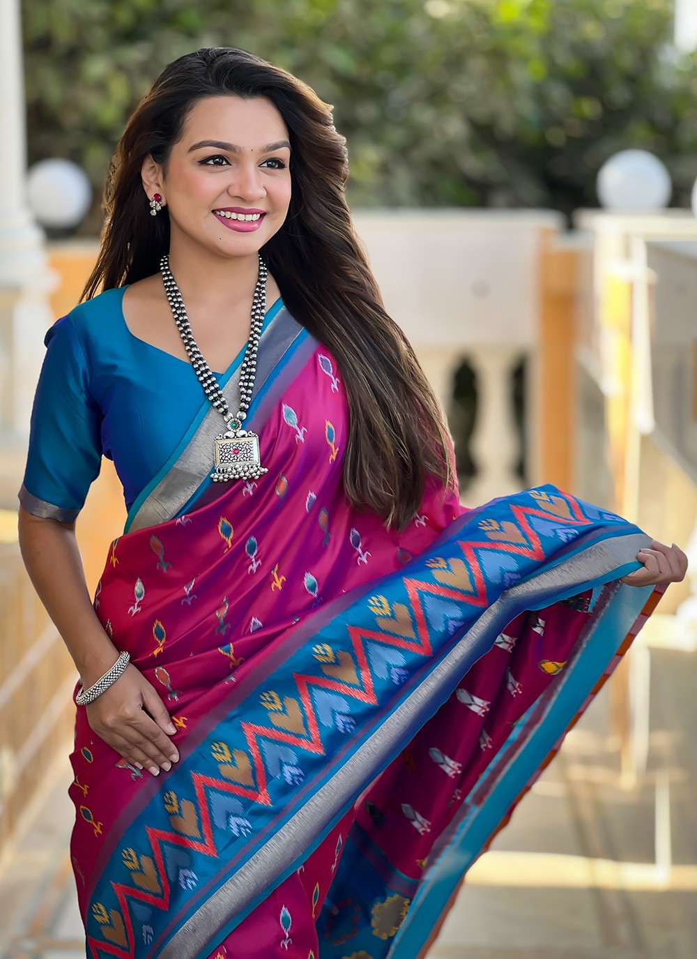 Weaving Zari Silk Fuchsia Saree S14306