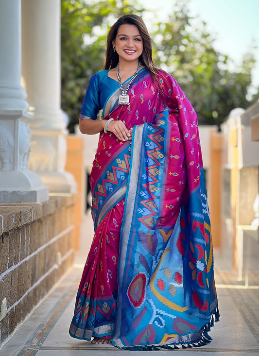 Weaving Zari Silk Fuchsia Saree S14306