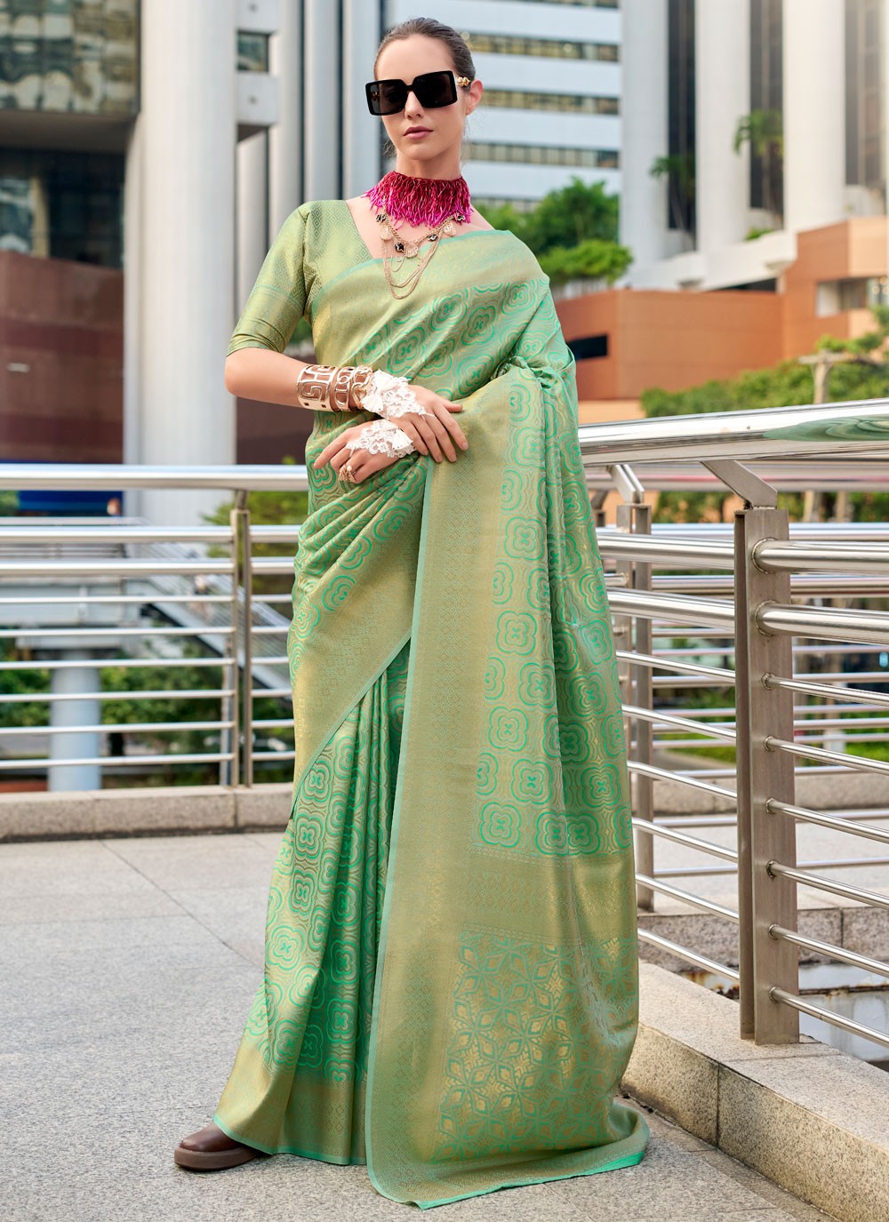 Classic Saree Weaving Zari Green Silk S12997