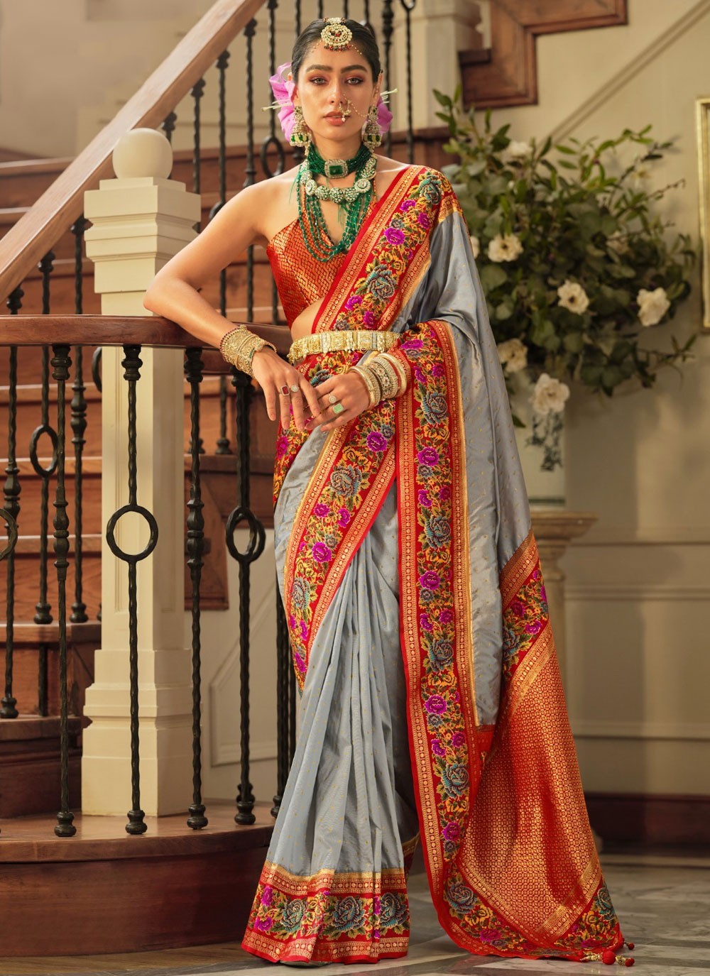 Border Work, Jacquard Work, Meenakari, Weaving Zari Silk Saree - S11736