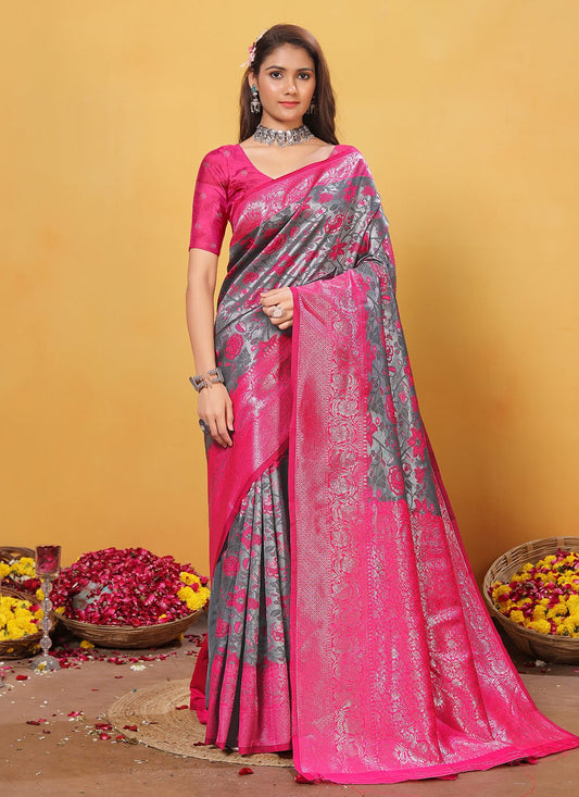Weaving Zari Silk Grey Classic Saree S15377