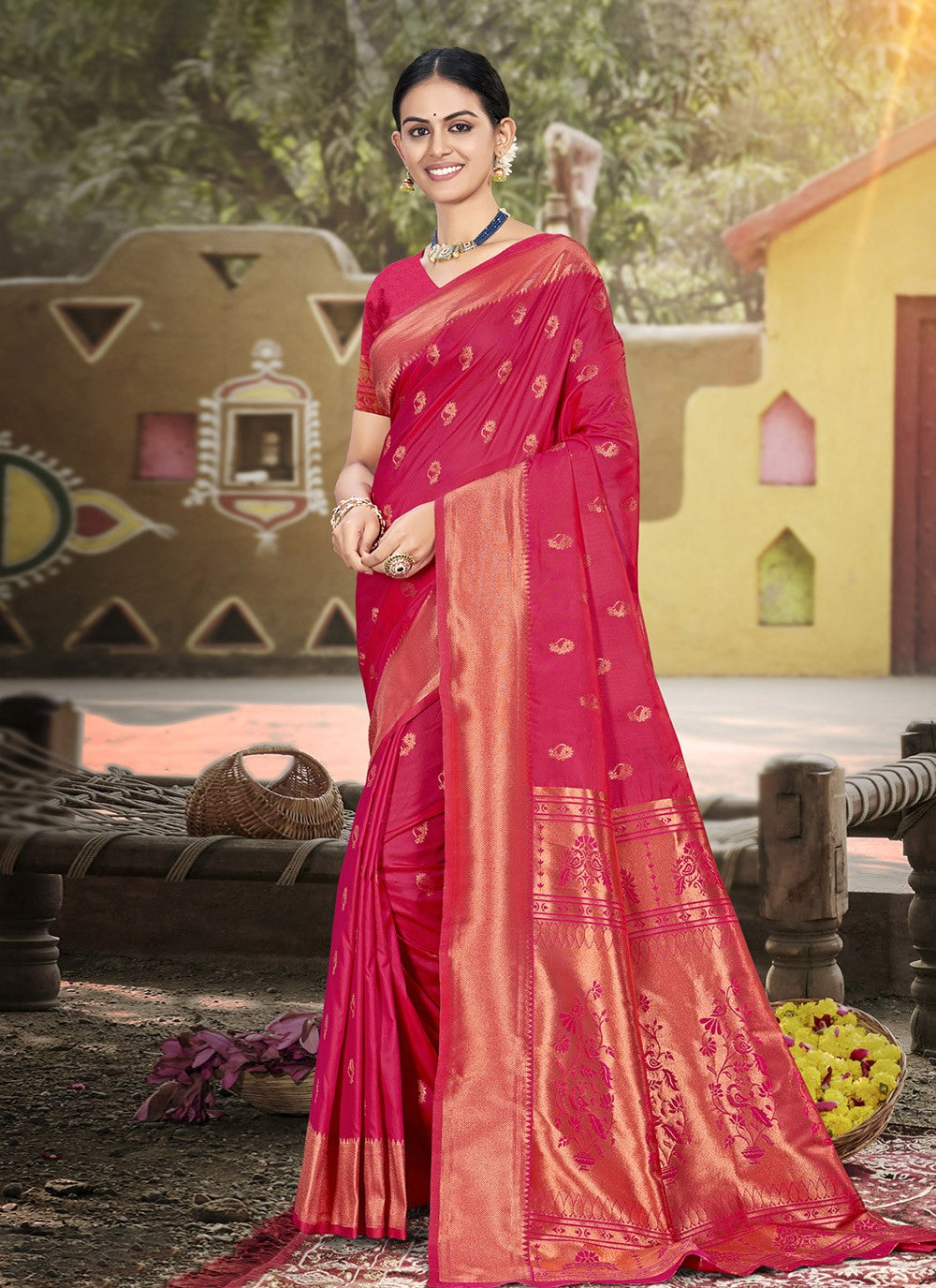 Classic Saree Weaving Zari Pink Silk S12705
