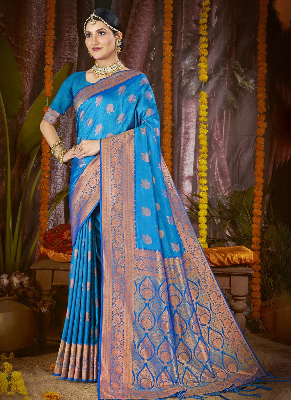 Weaving Zari Silk Blue Saree S14609