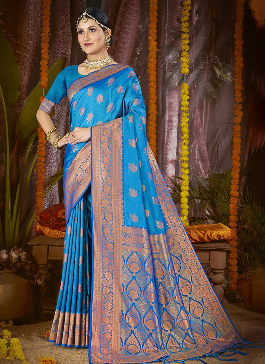 Weaving Zari Silk Blue Saree S14609