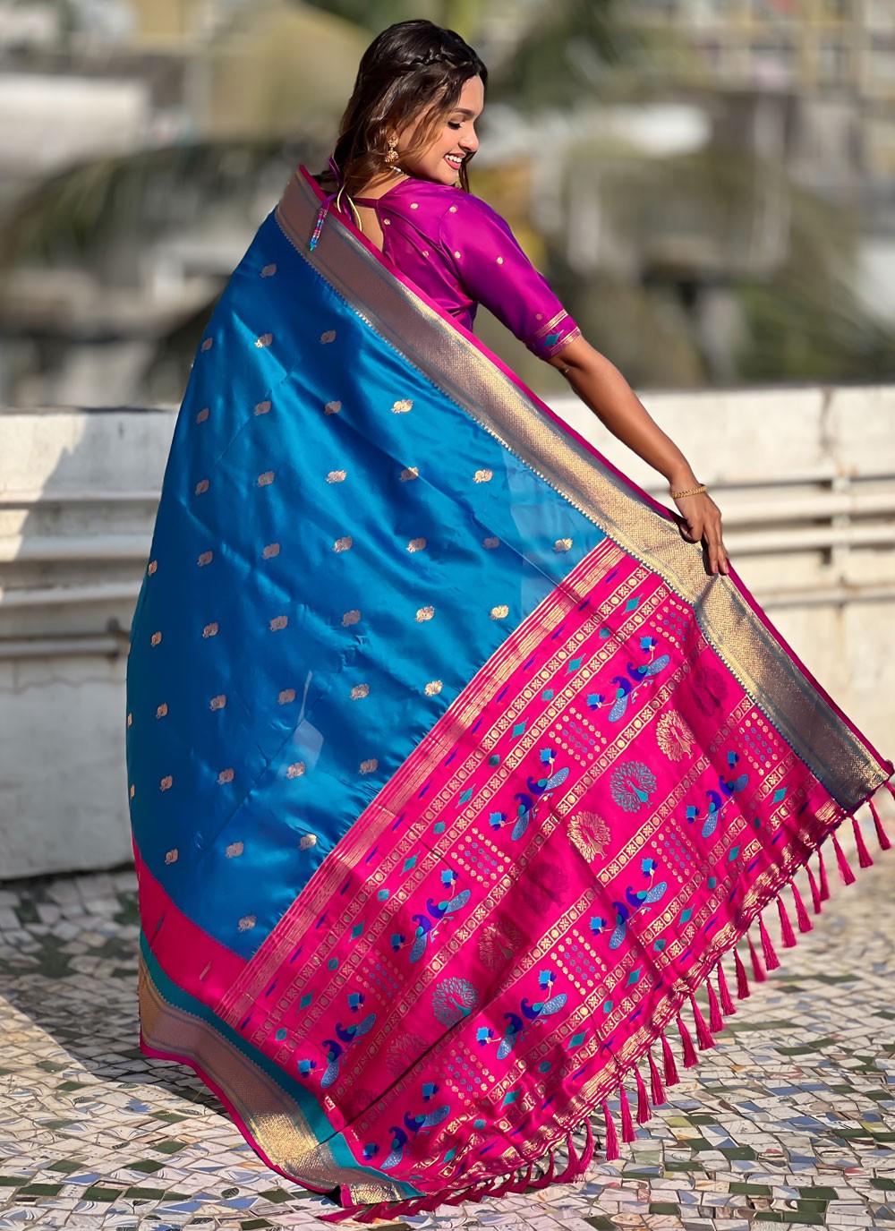 Blue Silk Contemporary Saree Weaving Zari S15780
