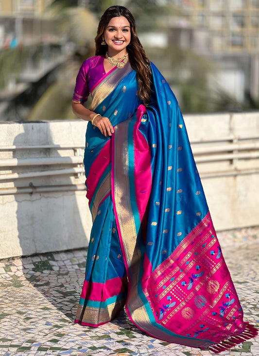 Blue Silk Contemporary Saree Weaving Zari S15780