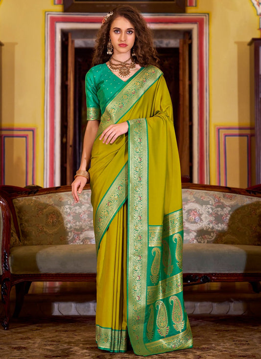 Green Silk Contemporary Saree Weaving Zari S19089