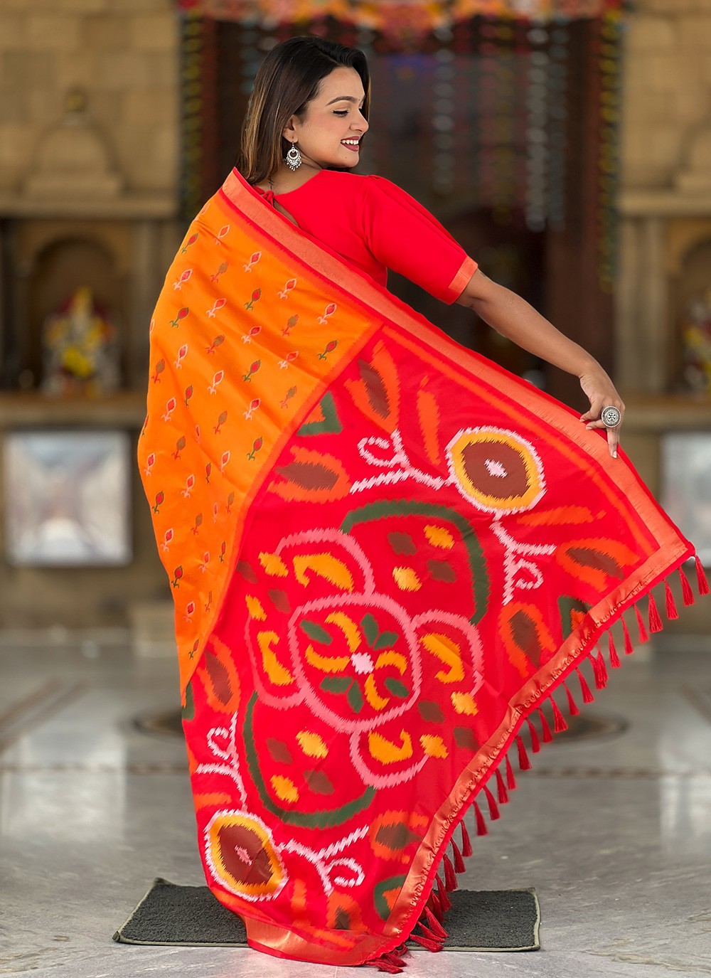 Weaving Zari Silk Orange Saree S14313
