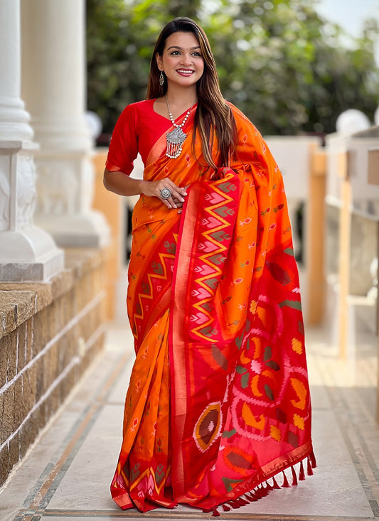 Weaving Zari Silk Orange Saree S14313