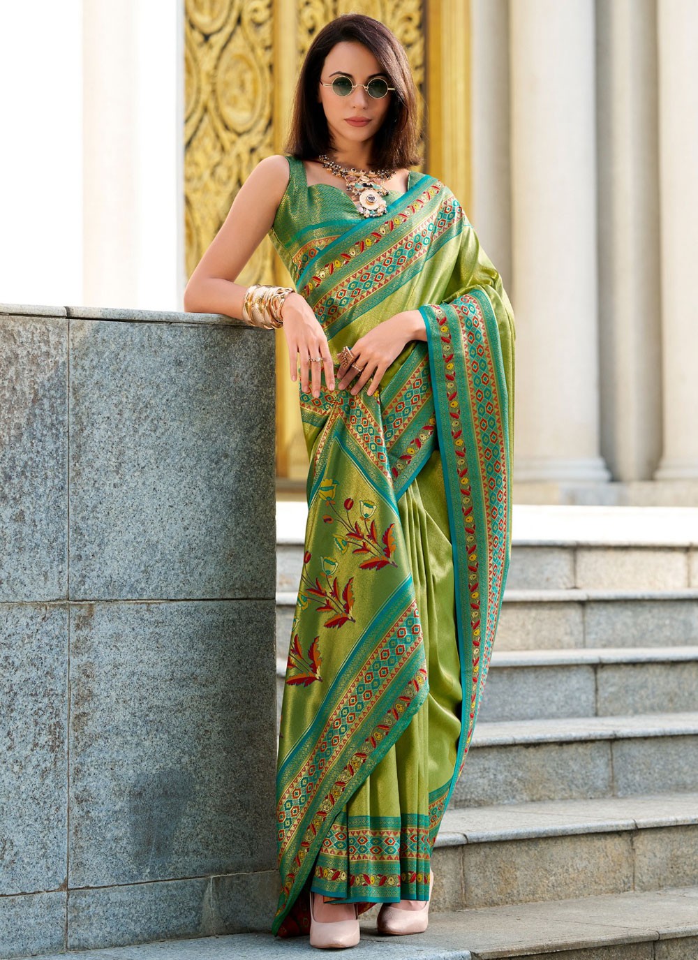 Designer Weaving Zari Green Silk Saree S13301