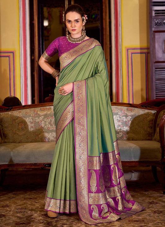 Green Silk Trendy Saree Weaving Zari S19095