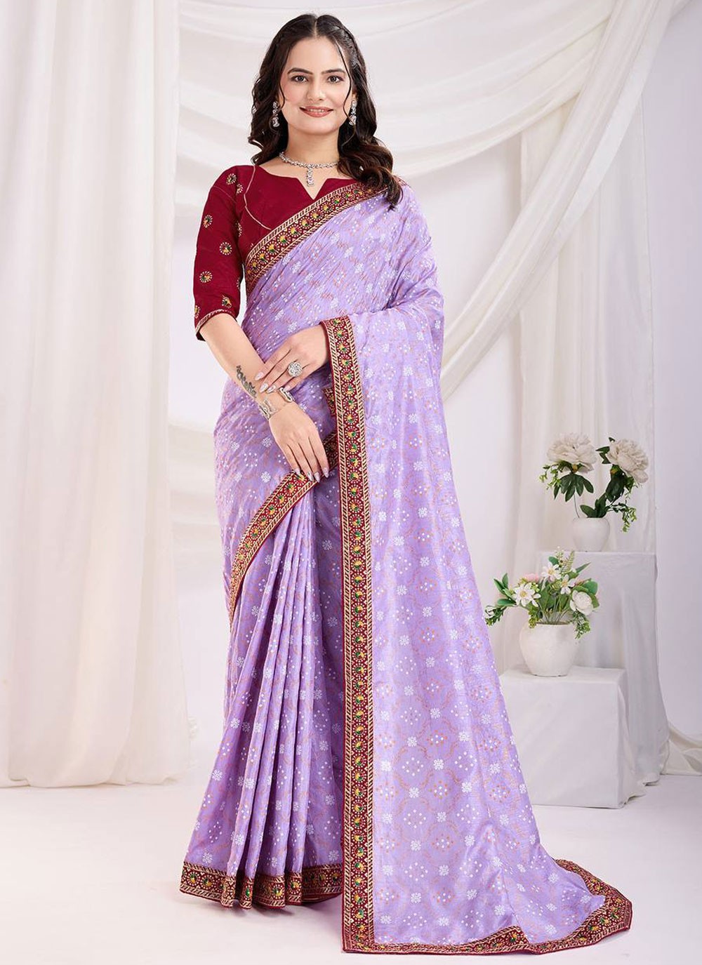 Classic Saree Weaving Zari Lavender Silk S12979