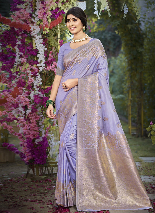 Weaving Zari Silk Lavender Saree S14574