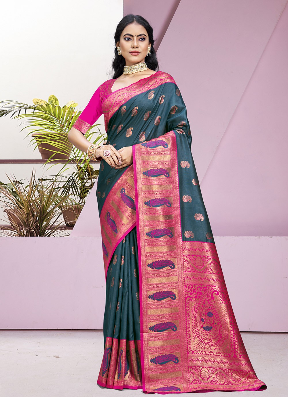 Classic Weaving Zari Silk Green Saree - S11226