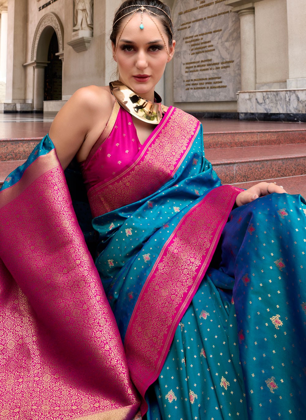 Weaving Zari Silk Navy Blue Saree S14427