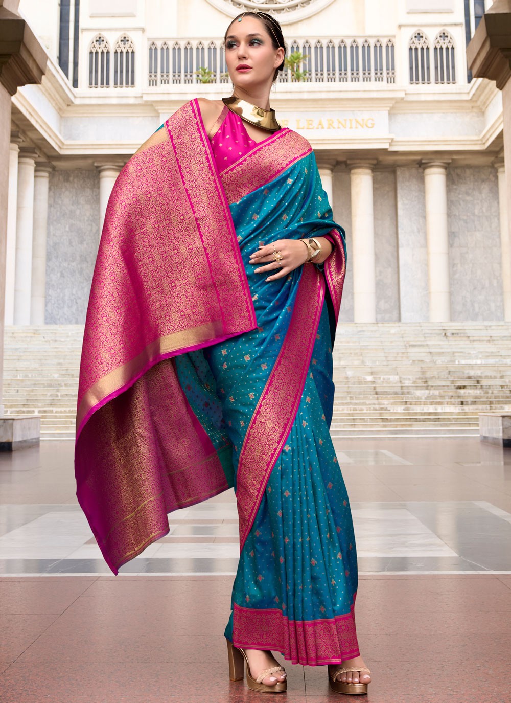Weaving Zari Silk Navy Blue Saree S14427