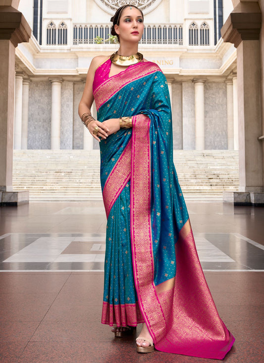 Weaving Zari Silk Navy Blue Saree S14427
