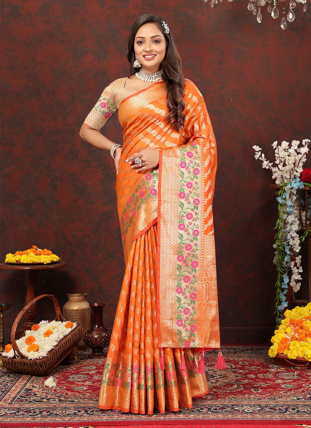 Trendy Meenakari Organza, Silk Saree - S5046