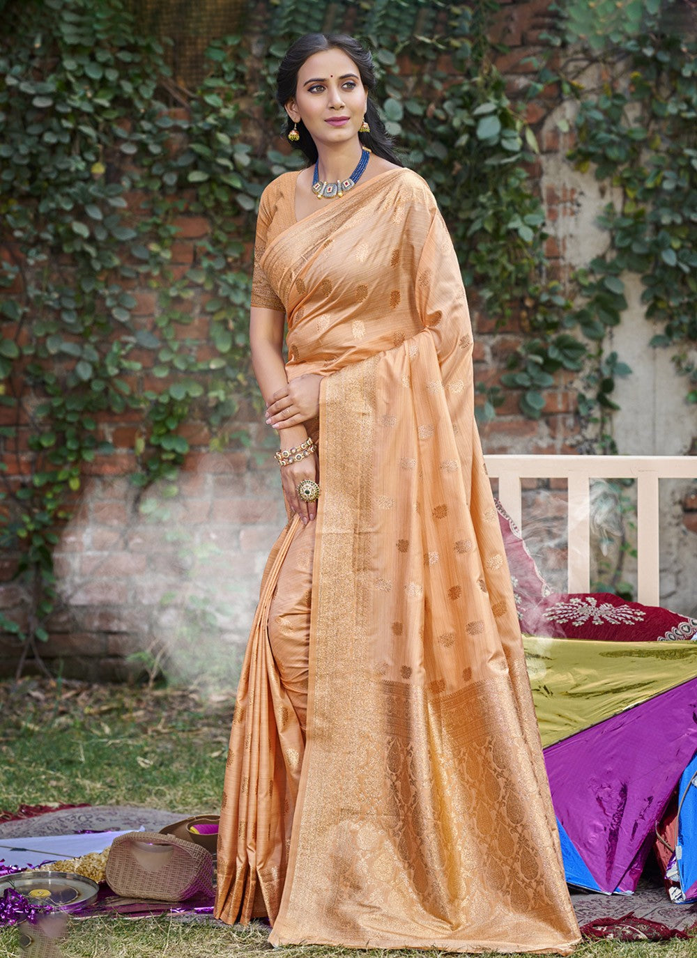 Trendy Saree Weaving Zari Peach Silk Saree S12810