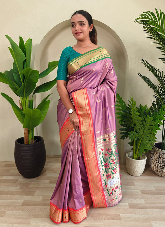 Weaving Zari Silk Pink Contemporary Saree S15015