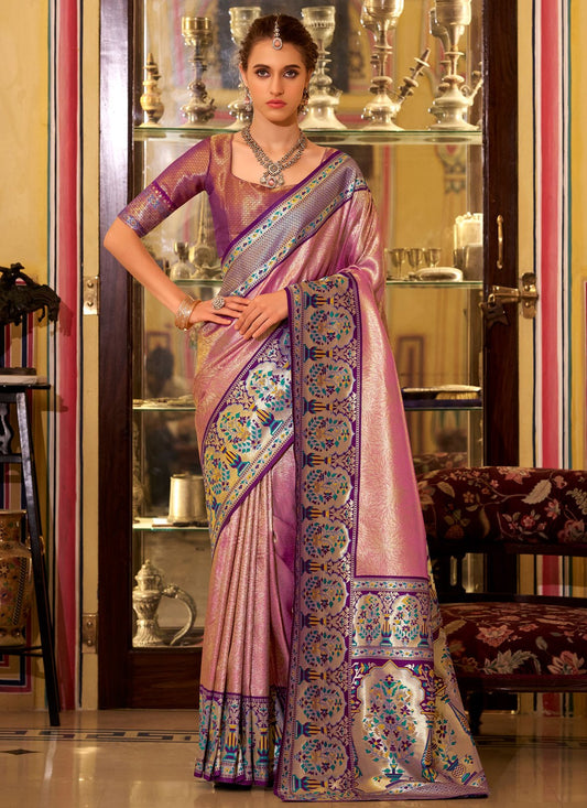 Weaving Zari Silk Pink Contemporary Saree S15568