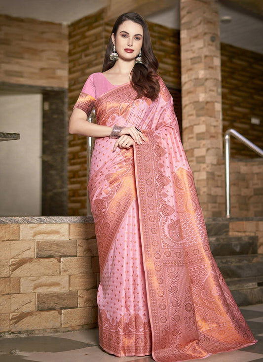 Weaving Zari Silk Pink Saree S14595