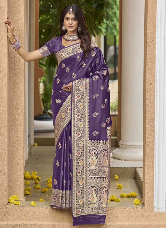 Purple Silk Traditional Saree Weaving Zari S20383