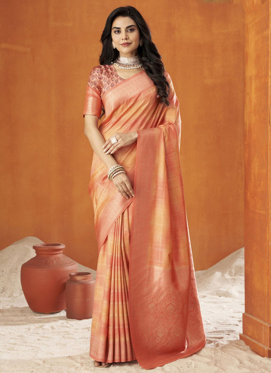 Trendy Saree Weaving Zari Rust, Yellow Silk Saree S13503