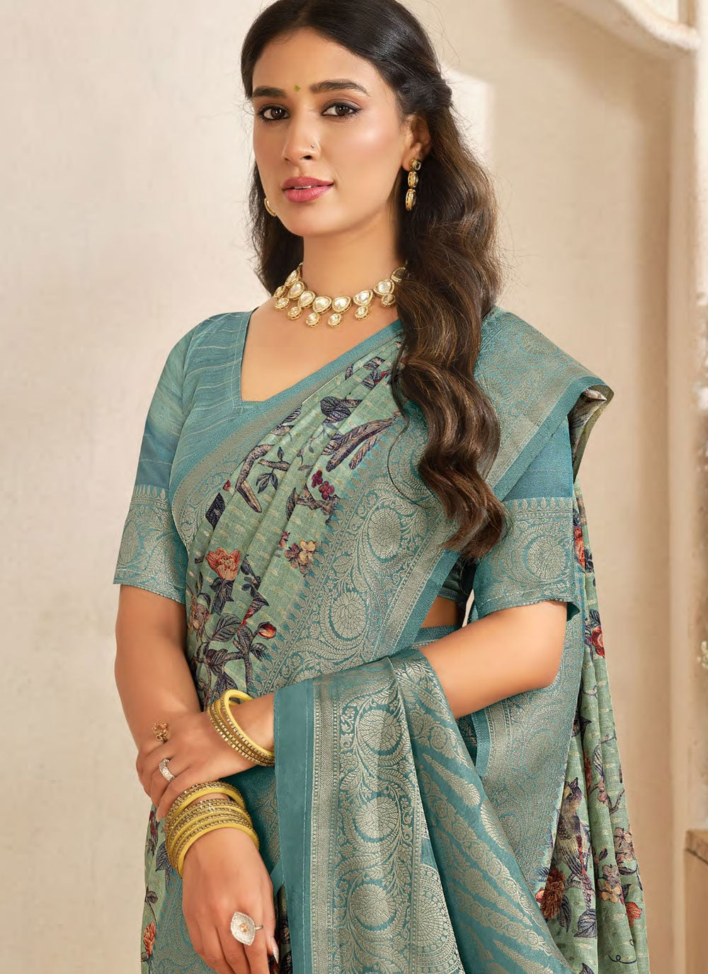 Contemporary Weaving Zari Sea Green Silk Saree S13319