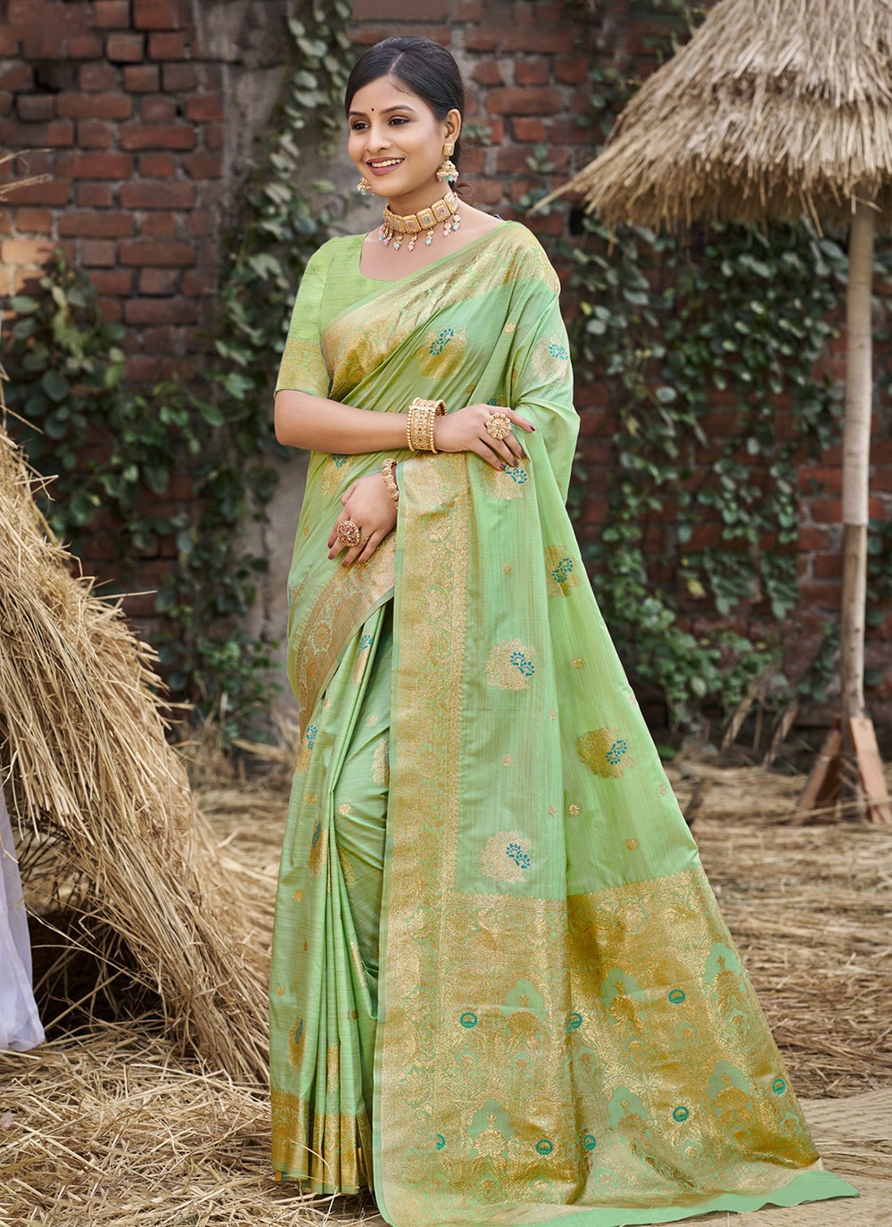 Weaving Zari Silk Sea Green Saree S14690