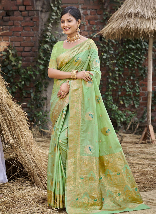 Weaving Zari Silk Sea Green Saree S14690